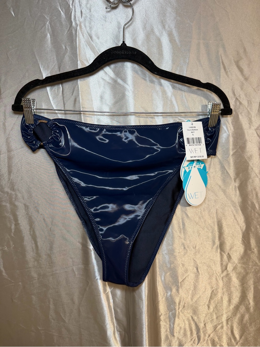 NWT WET Swimwear Navy Blue Shiny Buckle Bikini Bottoms Size XL